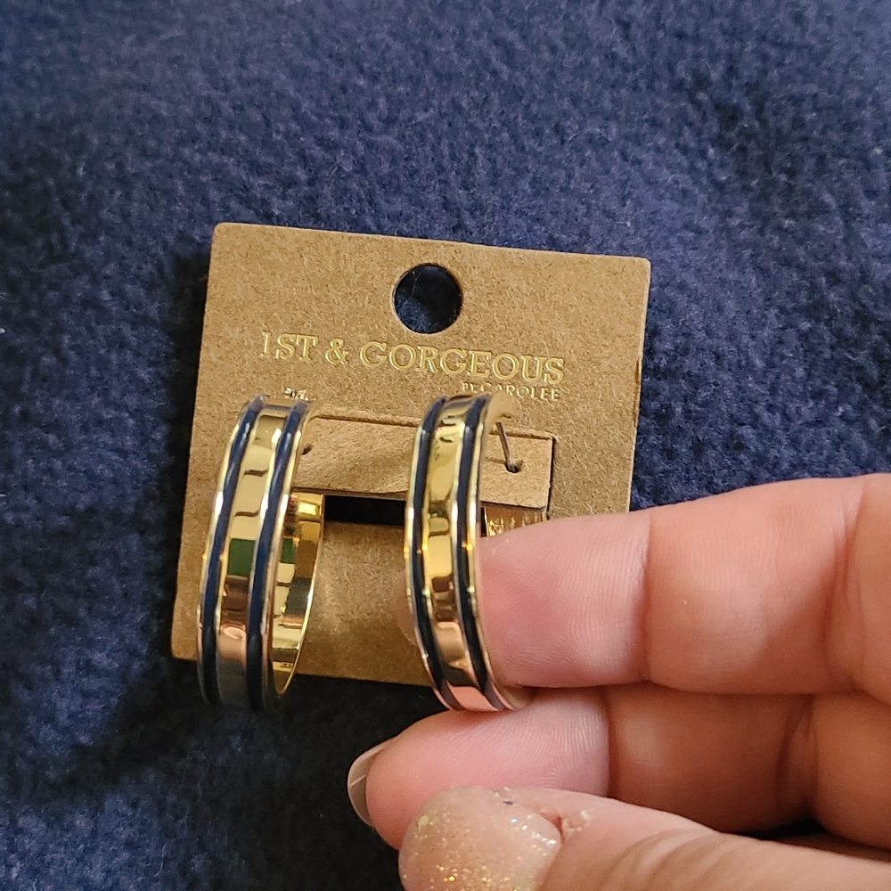 Gold and navy hoop earrings
